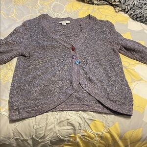 Christopher & Banks Heathered Purple Cardigan with Multicolor Buttons